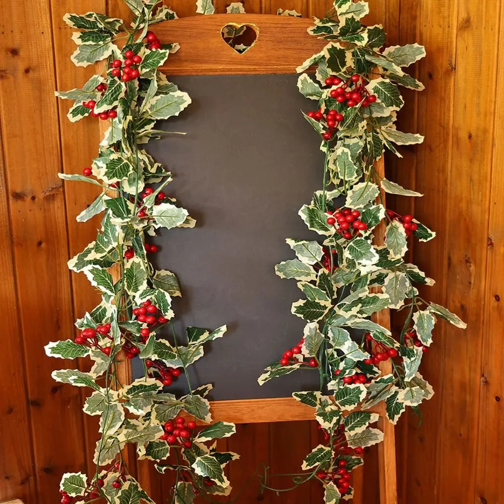 Guirxiété de baies rouges artificielles pour Noël, cuir chevelu houx, verdure, 2m