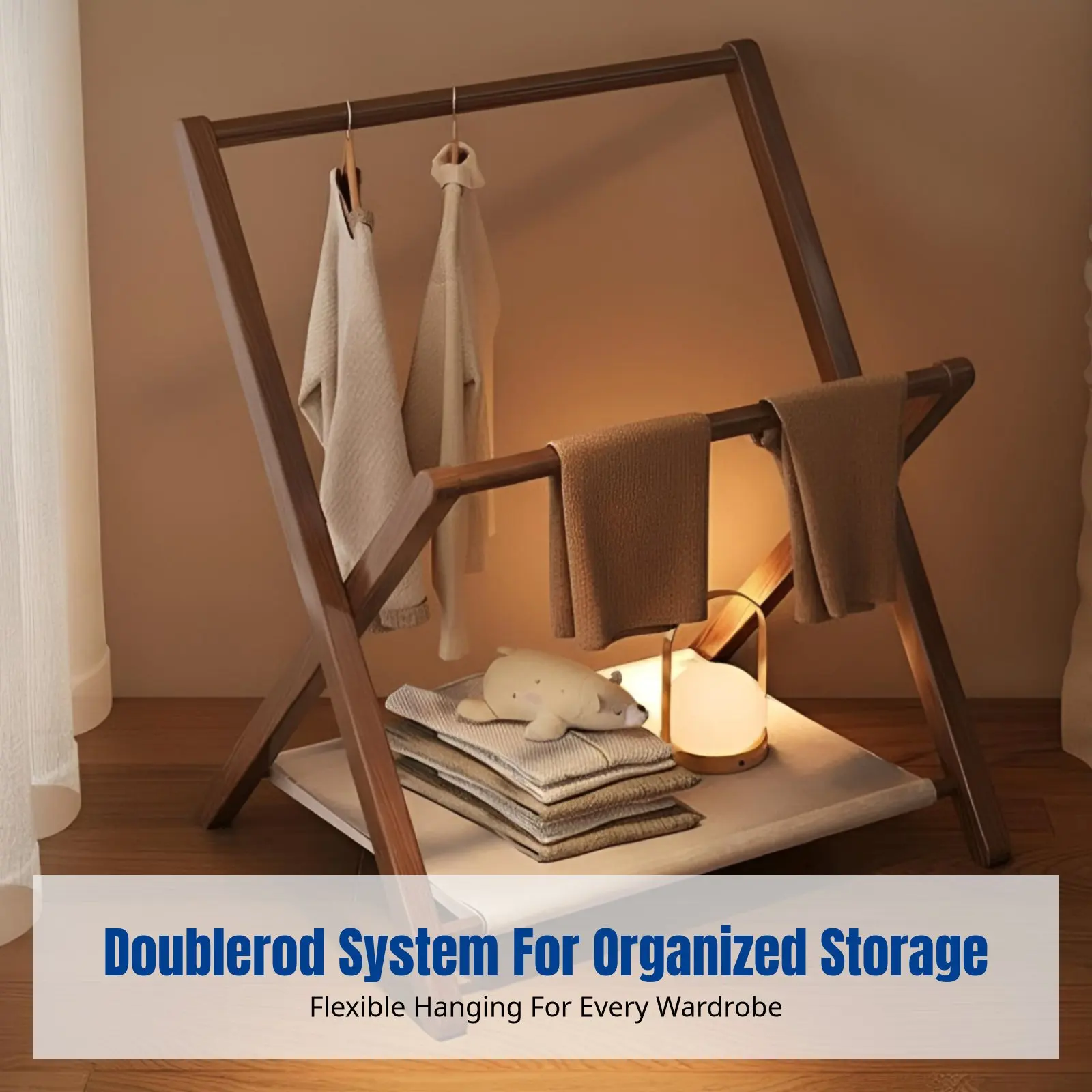 

Foldable Bamboo Coat Rack, X-Frame Floor Hanger, Space-Saving Bedroom Organizer