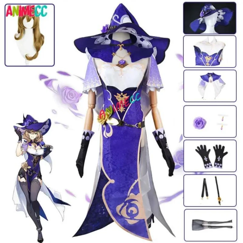 ANIMECC in Stock XS-3XL Lisa Cosplay Genshin Impact Costume Wig Hat  Anime Game Halloween Party Clothes for Women Girls