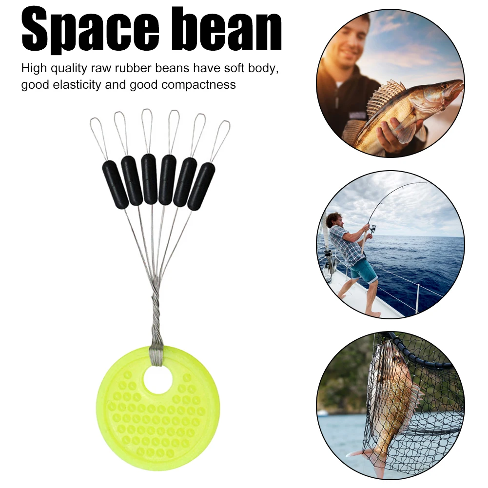 60pcs 10 Groups Rubber Space Beans Resistance Stopper Line Vertical Space Beans Carp Fishing Tackle Tool Equipment