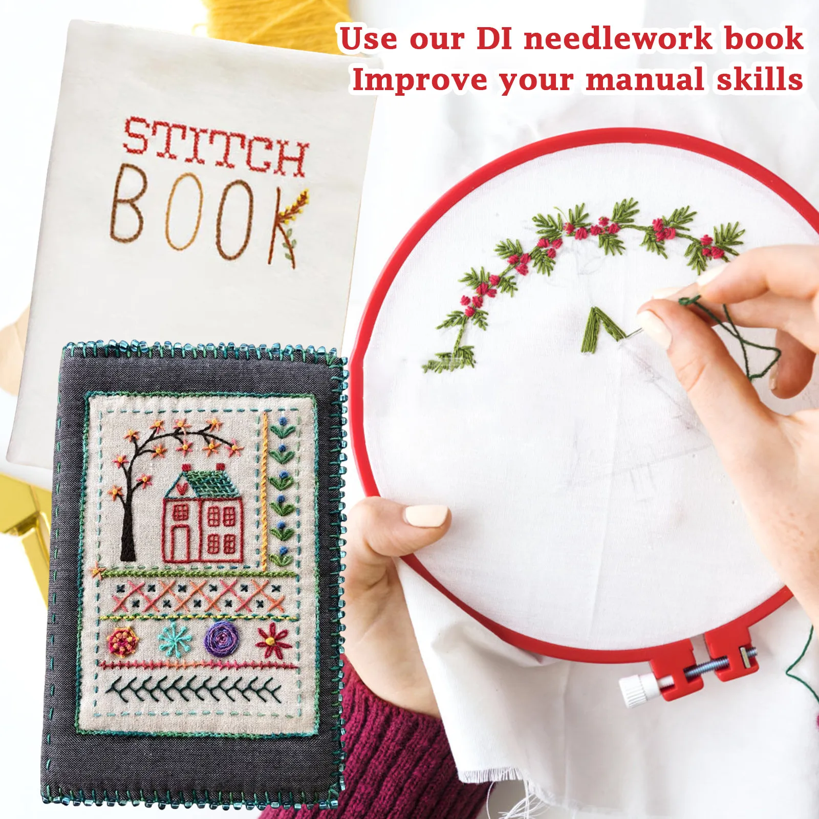 Stitch Book Diy Set Creative Embroidery Book Cartoon Printing Handmade Drawing Needlework Loose Leaf Book Linen Needlework Book