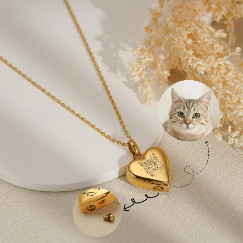 

Urn Necklace for Pet Ashes, Custom Pet Photo, Cat Urn Pendant for Ashes, Heart Cremation Jewelry,Memorial Urn for Pet Loss Gift