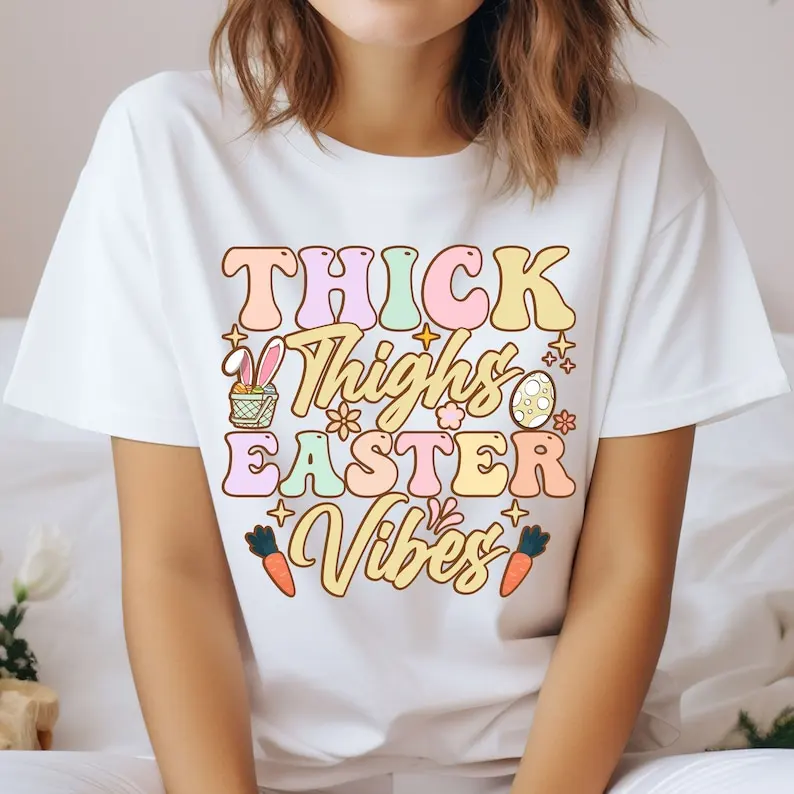 For Women Easter Vibes Funny Easter Thick Thighs Easter Short Sleeve Top Tees 100% cctton Fashion Streetwear Harajuku goth y2k