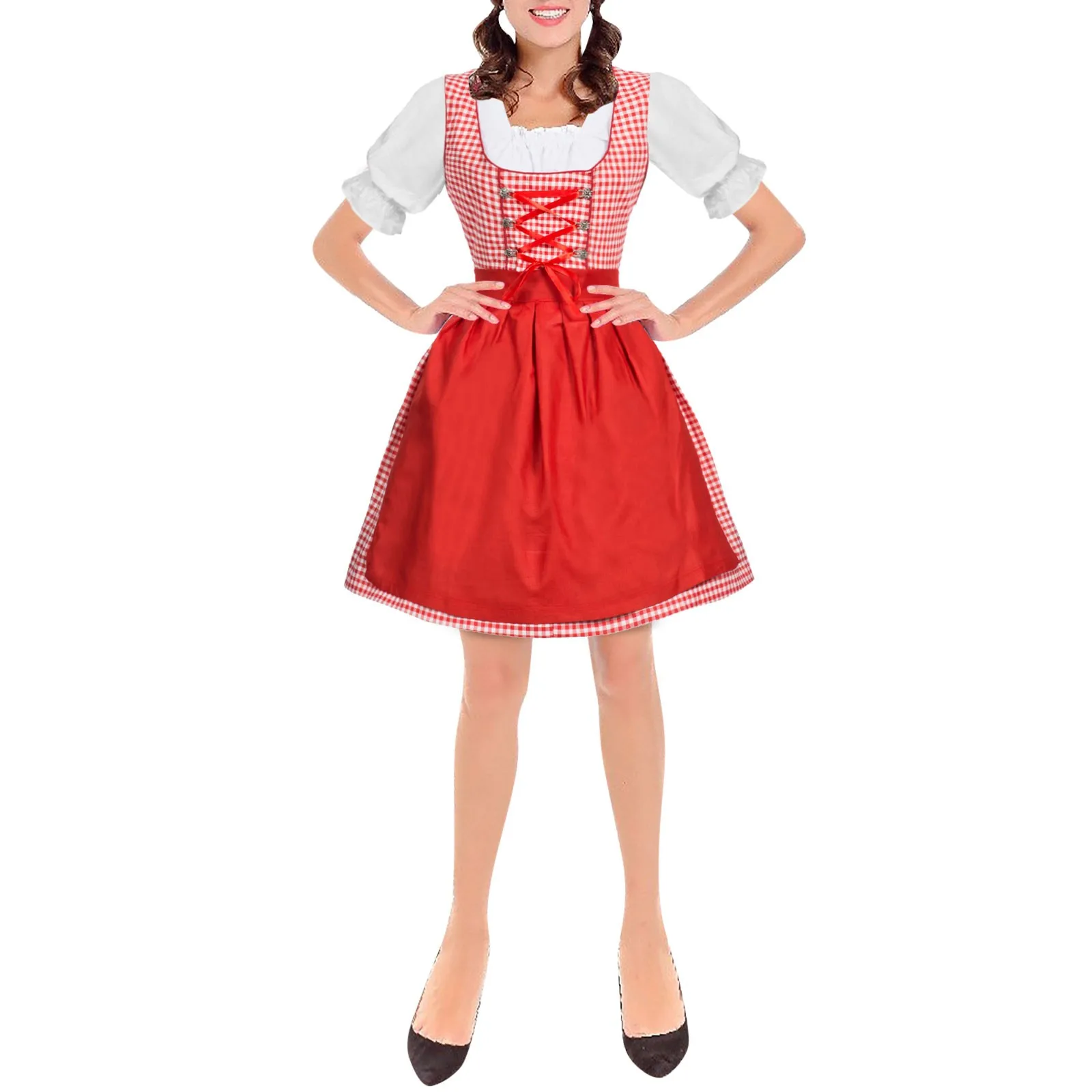 Vestito Dirndl tedesco da donna Oktoberfest Dirndl Lace Up Festival Dress Oktoberfest Costume Cosplay Halloween etnico Retro Dress