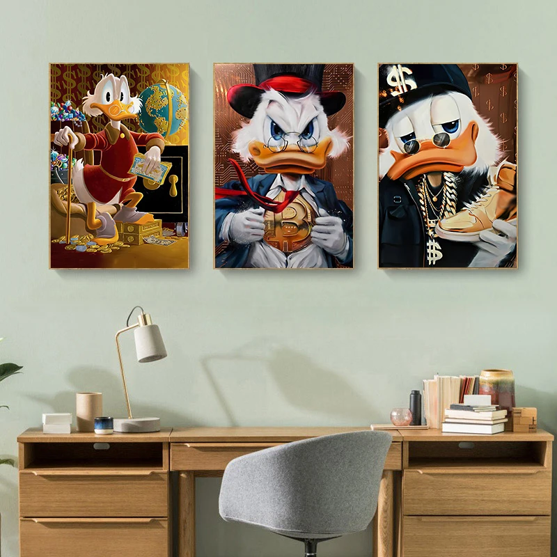 

Disney Cartoon Characters Donald Duck Abstract Wall Art Poster Money Graffiti Canvas Painting Kids Room Mural Home Decor
