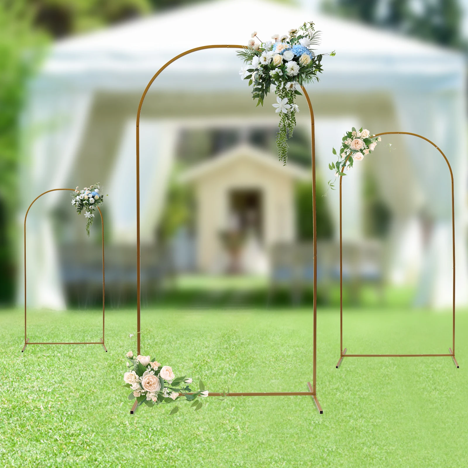 3pcs Gold Wedding Arch Stand Gold Rack Backdrop Shelf for Ceremony Party Decor Metal Flower Display Frame