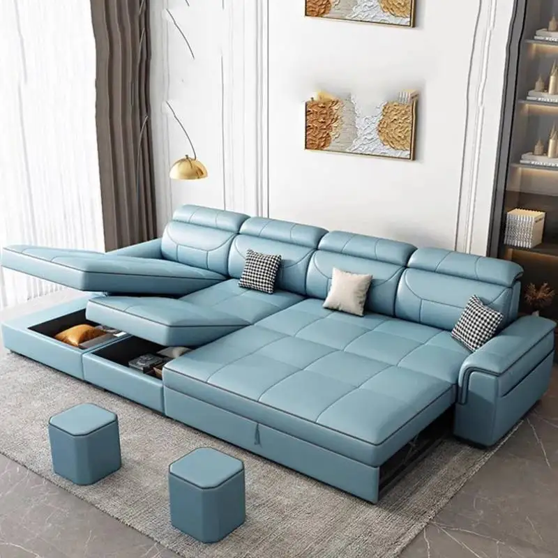 

Cozy Modular Waterproof Sofas Beds Luxury Lounge Blue Nordic Modern Living Room Sofas Leather Foldable Divano Letto Furniture