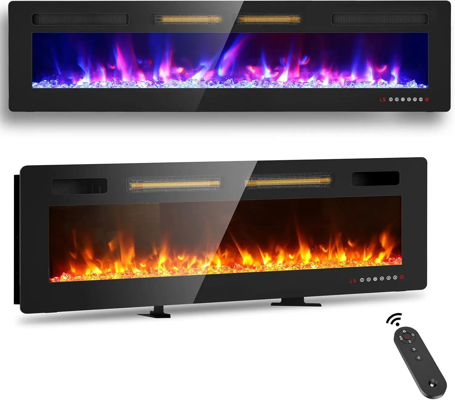 72 inch Electric Fireplace Wall Mounted/Freestanding-Ultra Thin Fireplace Inserts for Living Room with Double Heat Ve