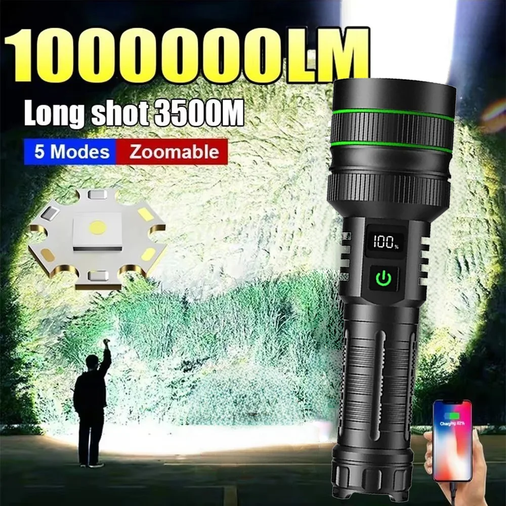 

Strong Light Lantern High Power LED Flashlight USB Rechargeable Powerful Tactical Torch Super Long Range Lamp Outdoor Fishing