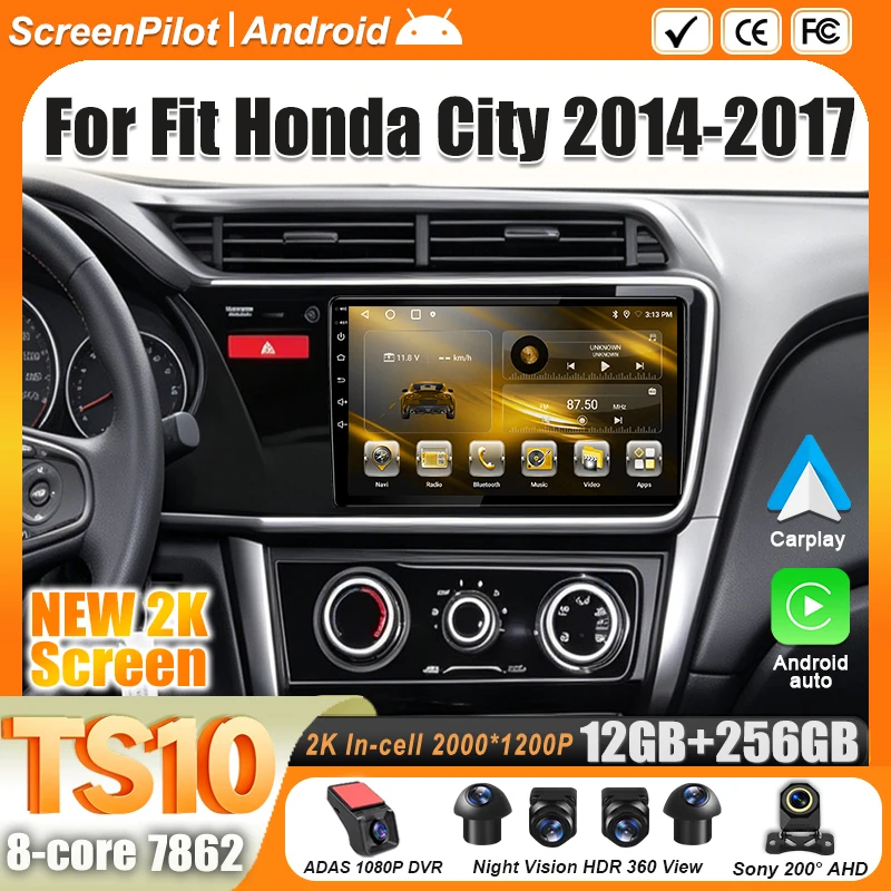 Android 16 for Fit Honda City 2014 2015 2016 2017 Car Radio Multimedia Video Player  GPS Navigation Touch Screen Wifi 4G 8 Core