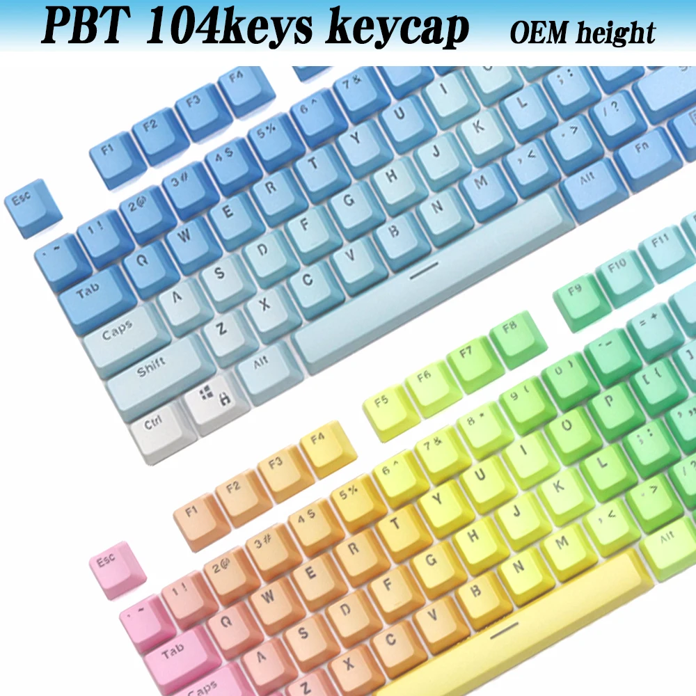 

New 104Keys PBT Keycaps Gradient Rainbow Keycap for MX Switches Mechanical Keyboard Backlit RGB Gaming Custom Keycap OEM Profile