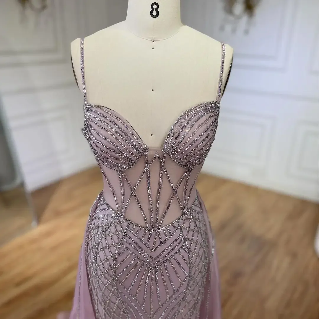 SERENE HILL مخصص 2025 الوردي السباغيتي حزام حورية البحر Overskirt الفاخرة مطرز فساتين السهرة ثوب حفل زفاف GLA72451