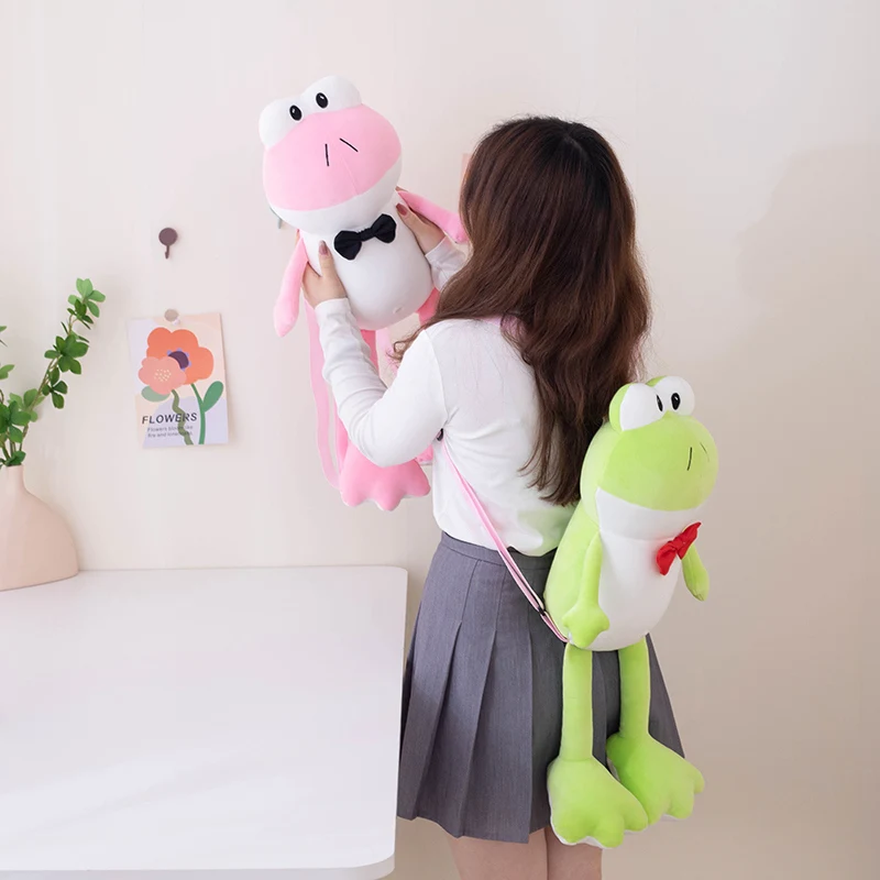 Creative Cartoon Gentleman Frog Plush Doll Backpack Green Pink Tie Frog Plush Toy Pillow Super Soft Gift For Boys And Girls