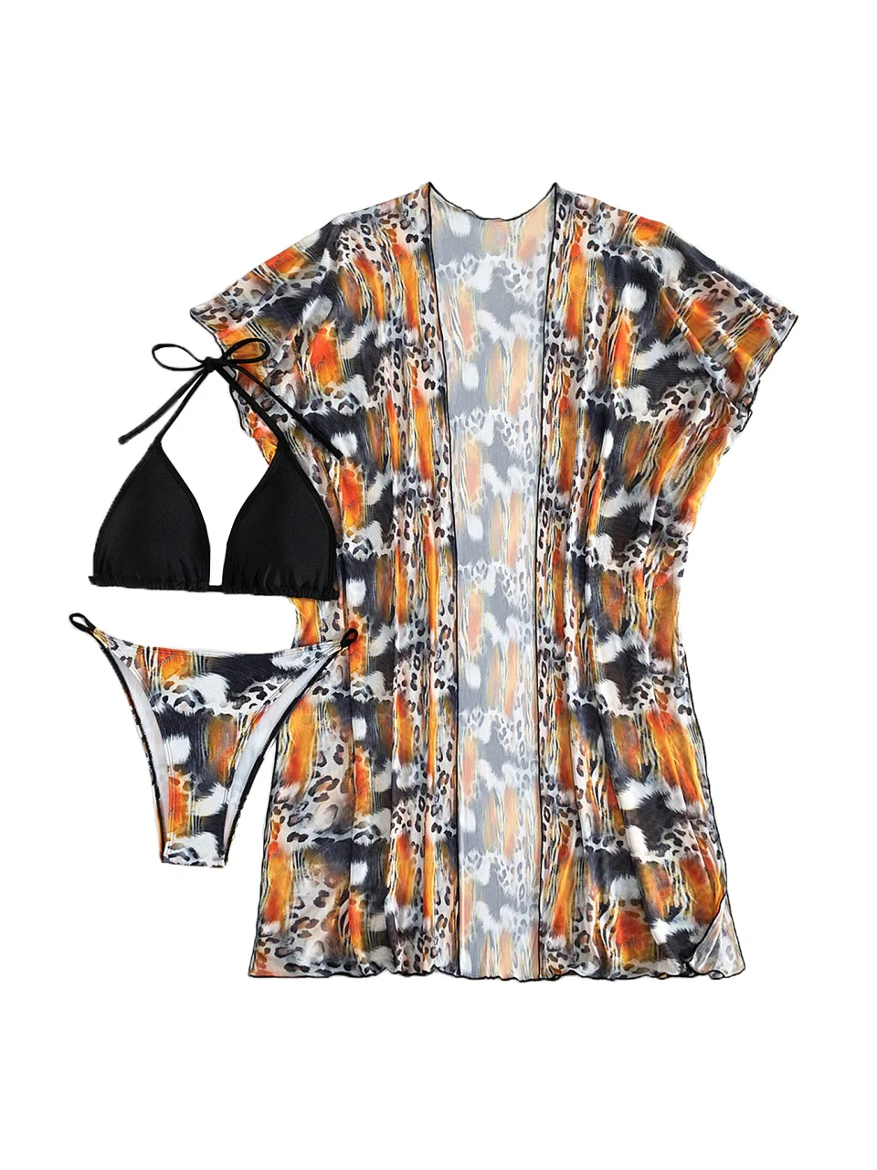 ชุดบิกินี่เซ็กซี่แบบ 3 ชิ้น สายผูกคอ ปี 2026 ชุดคลุมสำหรับผู้หญิง ชุดว่ายน้ำลายพิมพ์ ชุดว่ายน้ำสำหรับผู้หญิง ชุดชายหาด