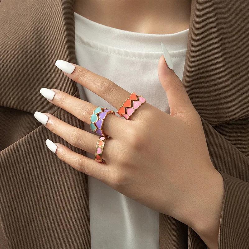 Color set ring opening ring women's 5-piece set adjustable European and American new fashion alloy sweet love drip ring