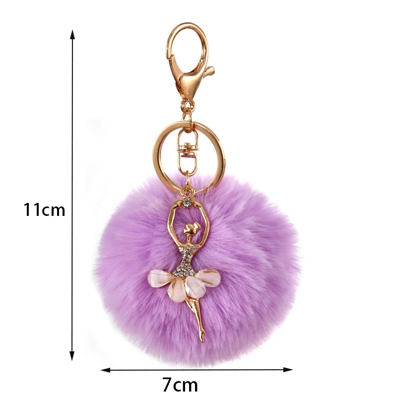 Plush Keychain Rhinestone Ballet Girl Car Keychain Key Chain Women Trinket Car Bag Key Ring Jewelry Gift Fluff Keychains