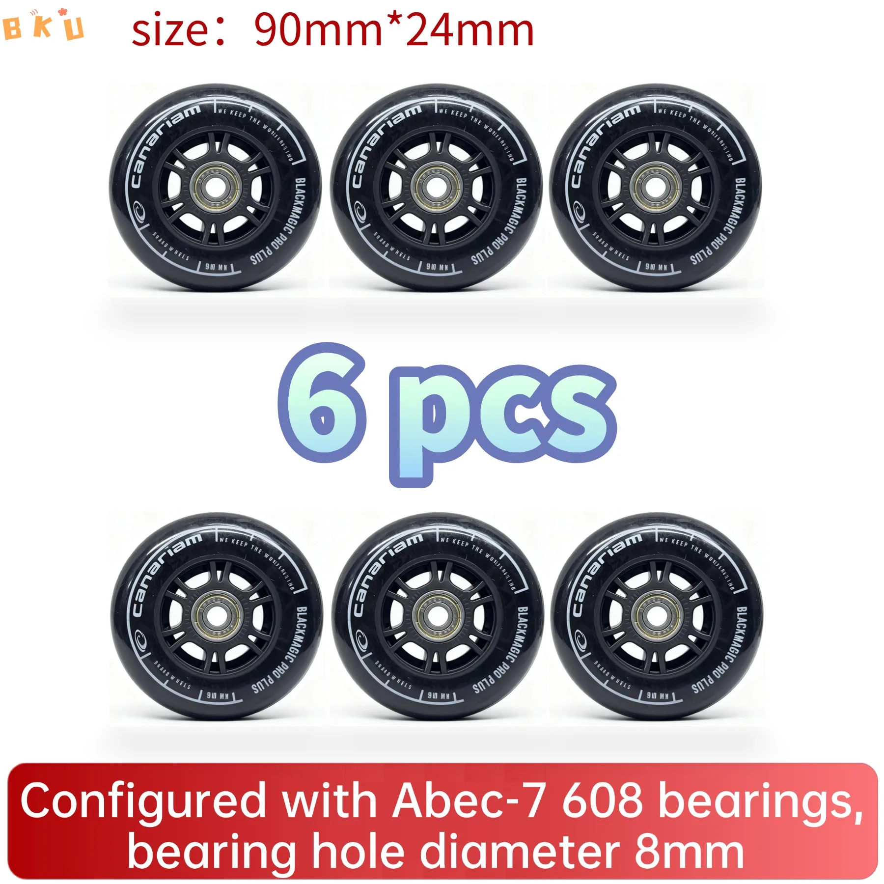 6 عبوات من عجلات البولي يوريثان مقاس 90 مم (3.5 بوصة) مع محامل Abec-7 - 12 لونًا أنيقًا، عالميًا للزلاجات المضمنة ثلاثية العجلات والدراجات البخارية #3