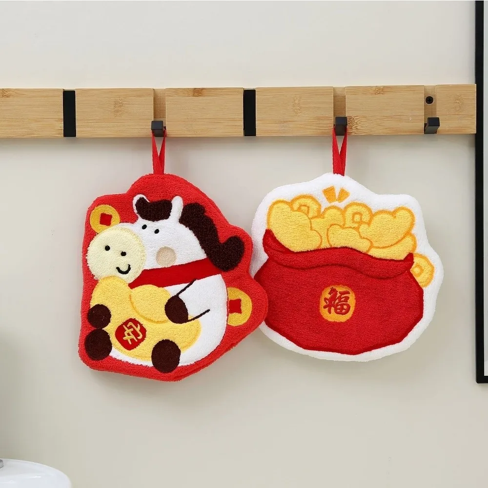 

Cute Quick Drying Cartoon Hand Towel Hanging Absorbent Spring Festival Towel Thicken Blessing Chinese New Year Towel Kitchen Use
