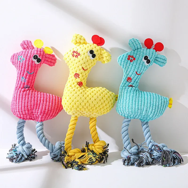 Cartoon Plush Giraffe Rope Pets Small Dogs Squeaky Interative Toys Puppy Playing Chew Bite Toy Dog Training Accessories