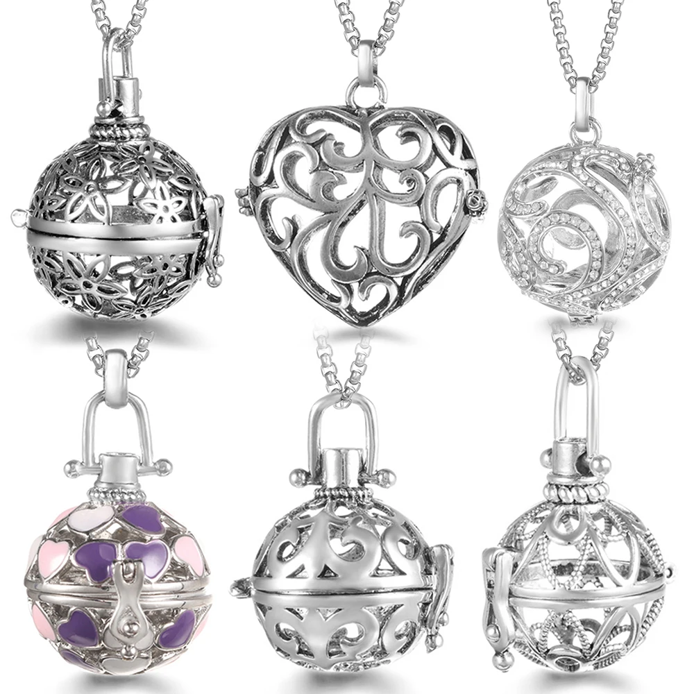 Mexico Chime Music Angel Ball Heart Aromatherapy Pendant Titanium Steel Chain Essential Oil Diffuser Locket Necklace Accessories