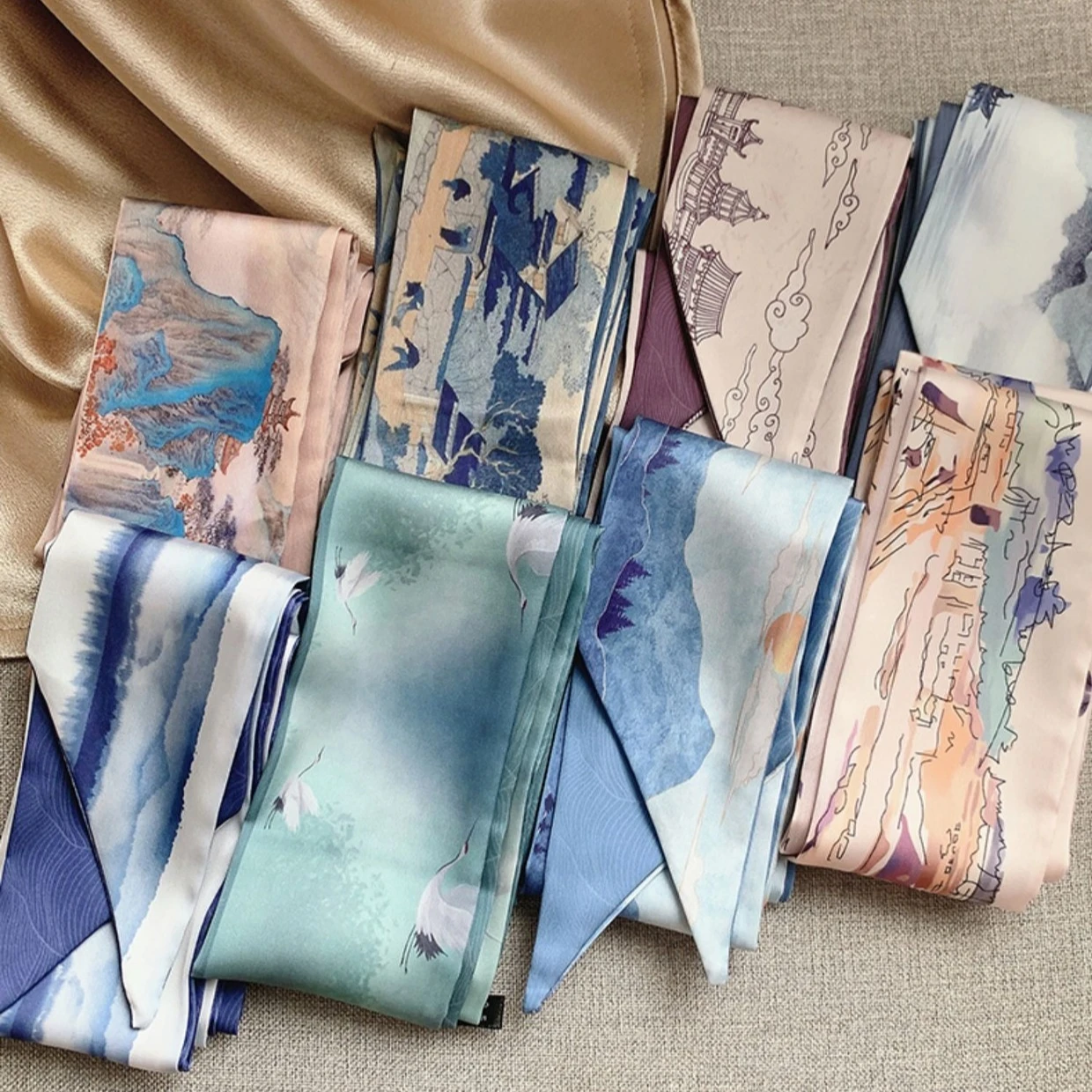 

Vintage French oil painting series bow tie hair long streamer silk scarf