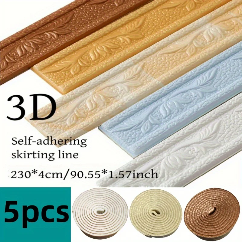 1 Pc Self-Adhesive 3D Foam Baseboard, Waistline, Wall Stickers, Wall Corner Trim, Door Frame Edge Protection Strips, Home Decor