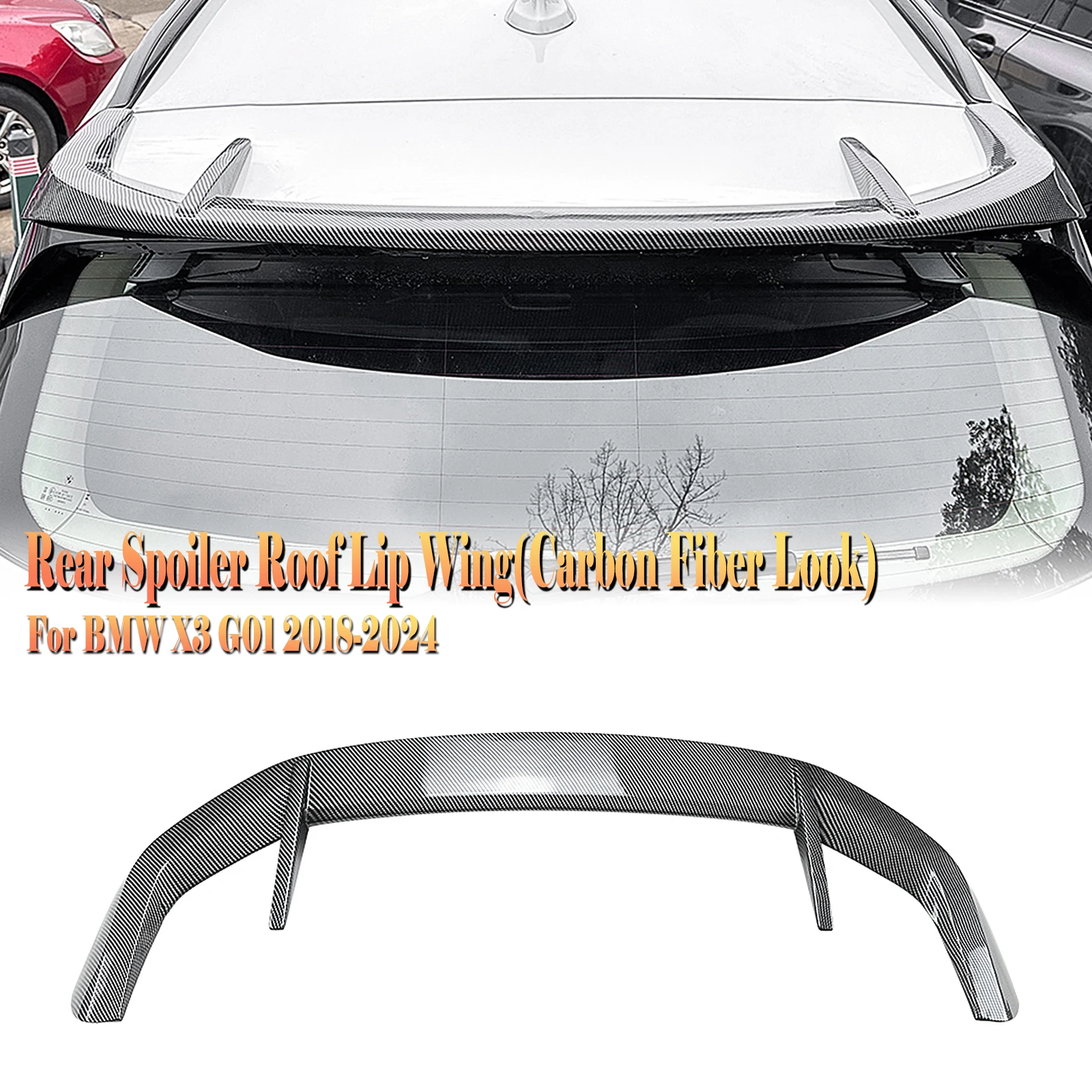 

For BMW X3 G01 2018 2019 2020 2021 2022 2023 2024 Rear Trunk Roof Spoiler Wing Lip Carbon Fiber Look/Gloss Black Upper Splitter