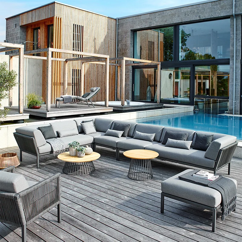 

！@High-End Modular Patio Sofa Set Modern Design Eco-Friendly Durable Weather-Resistant Rope Weave Plush Cushions Garden Sofas fo