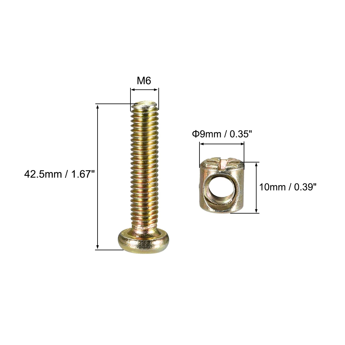 Ensemble d'écrou de 2,2 de meubles M6x40mm-110mm Vis à six pans creux avec baril Kg Half/Full Thread Fastener en acier au carbone pour lits 10/20 ensembles