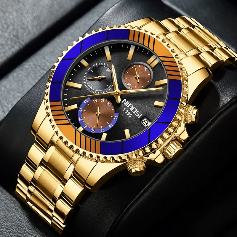 

NIBOSI Brand Luxury Men Watches Stainless Steel Watch For Men Quartz Date Watch Waterproof Chronograph Watch Men reloj hombre