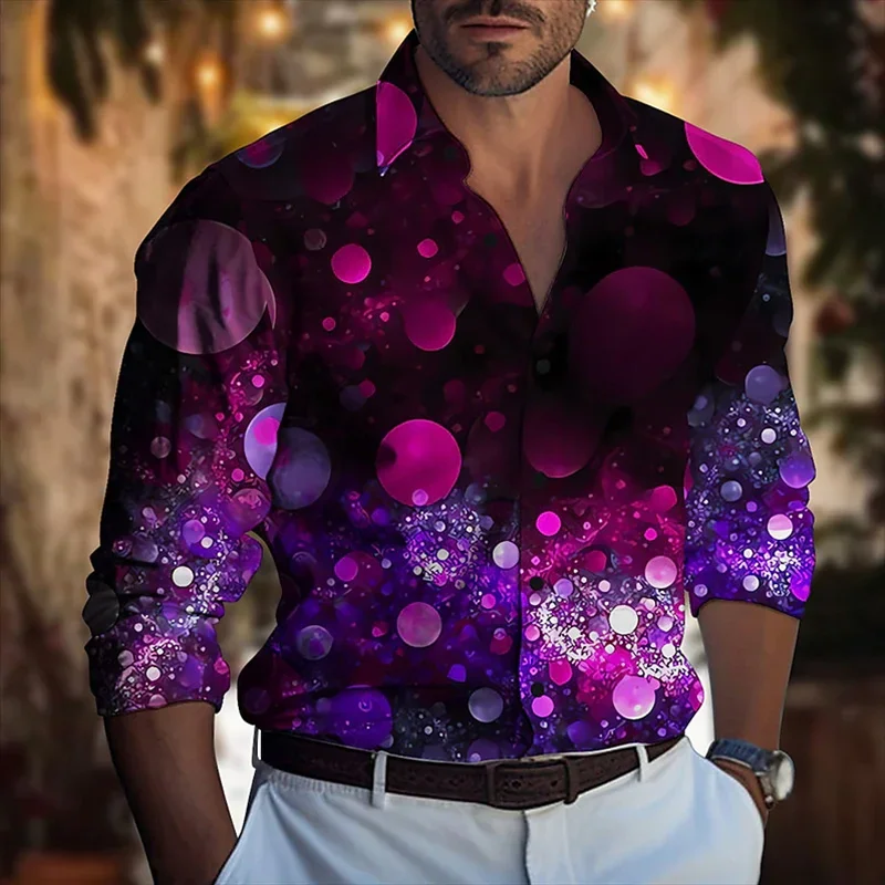 

New Spring/Summer/Autumn Fashion 3D Digital Printed Star Pattern Button Shirt for Men's Casual Long Sleeve Shirt with Collar Top