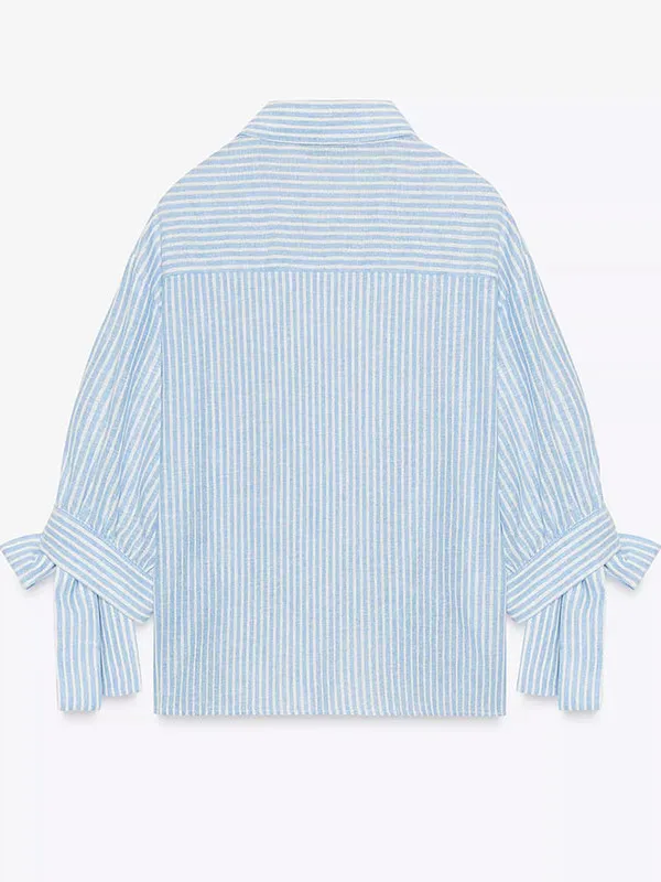 Faionable Linen irt para mujer con nudo diseño a rayas nueva llegada temporada de otoño ort prendas de vestir exteriores Ne