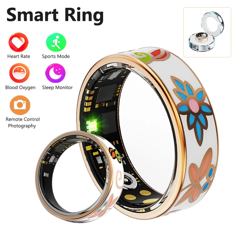 Smart Ring with Charging Case Health Manager Heart Rate Blood Oxygen Sleep Monitor Multi Sports Mode 5ATM Waterproof For Women
