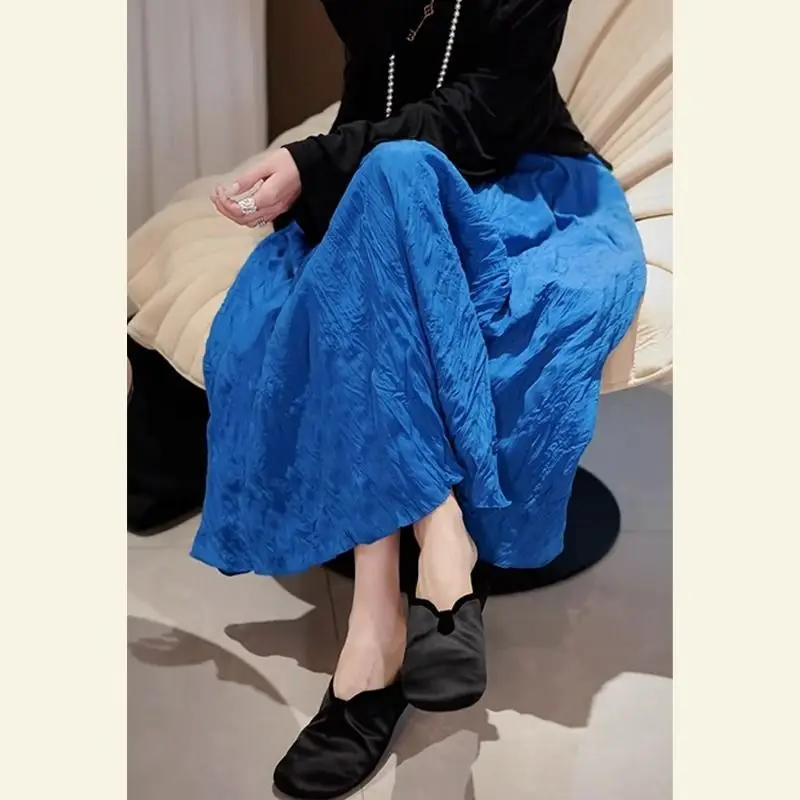

Unique and Beautiful Western Style Midi Skirt with Temperament Simplicity Solid Color Summer Blue Slimming All-match Skirt