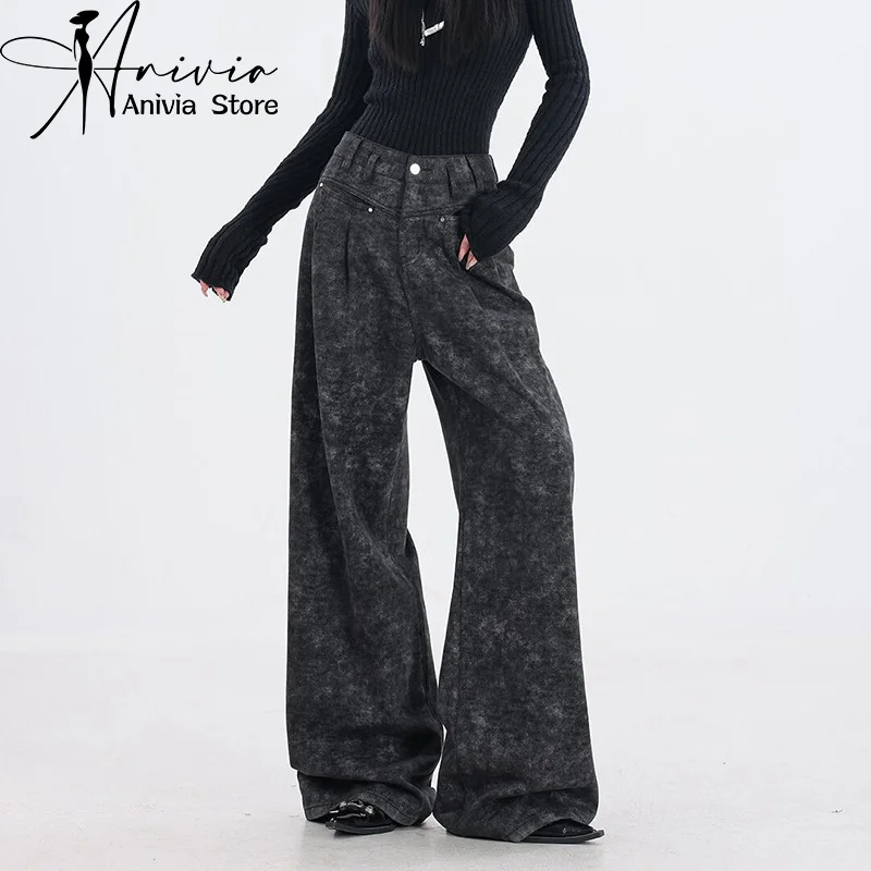 

Harajuku Streetwear Retro Fashion Women High Waist Jeans All-match Wide Leg Straight Loose Denim Y2K Baggy Mopping Pants New