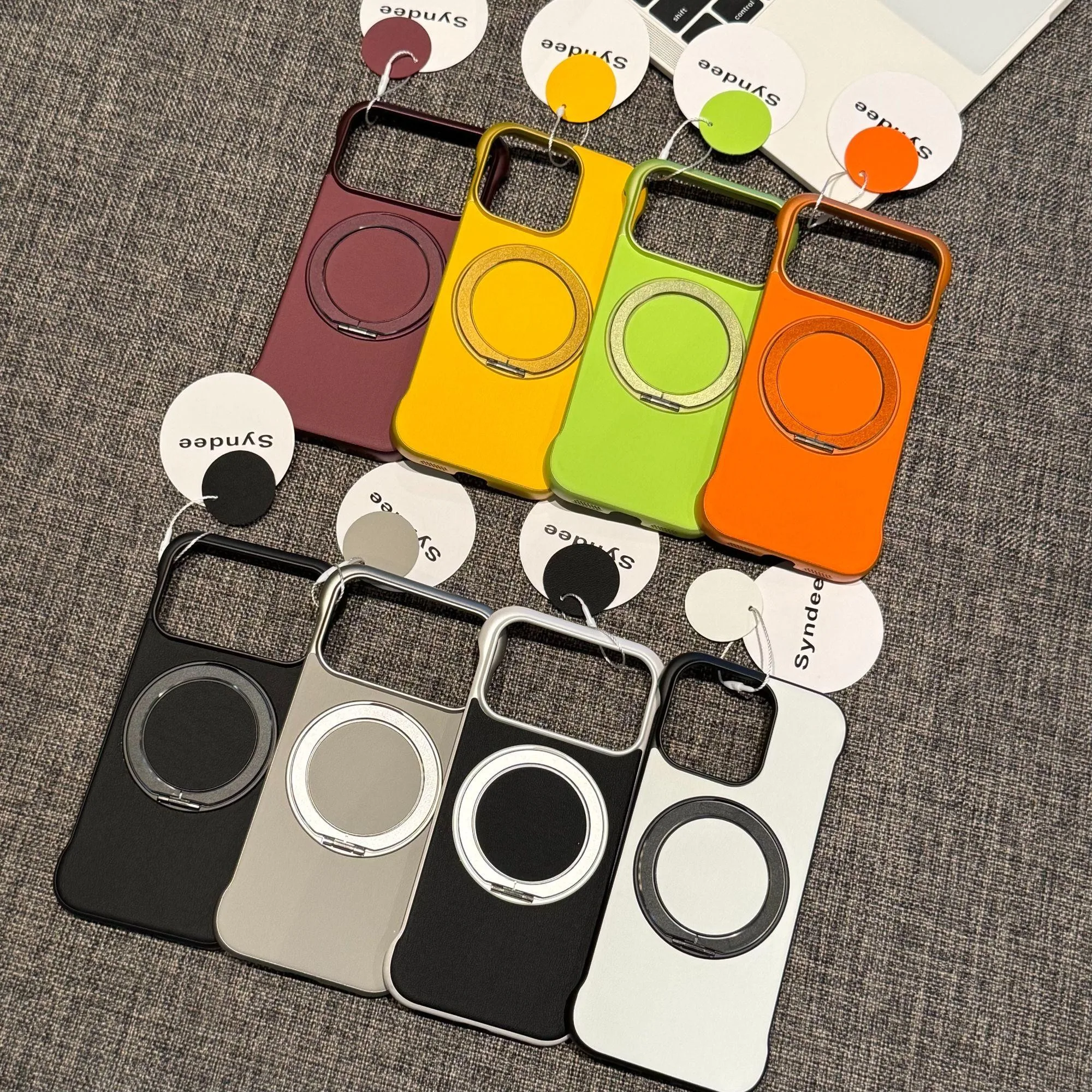 حافظة جلدية صلبة بدون إطار لهاتف آيفون 17 اير 16 15 14 بلس 13 12 11 برو ماكس 360 ° حامل حلقي معدني دوار، غطاء Magsafe #3