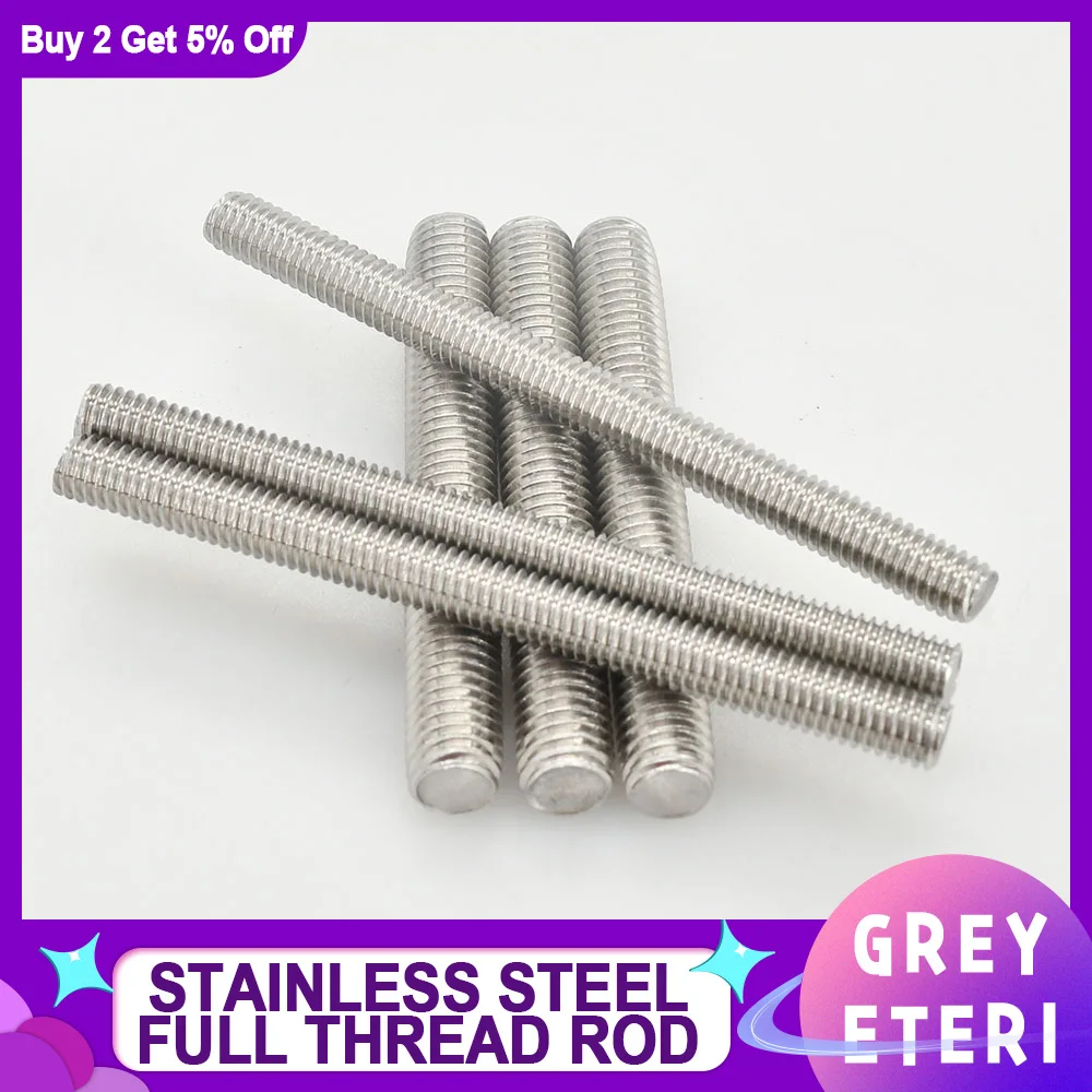 M8 M10 M12 M14 M16 M18 M20 304 Stainless Steel Full Thread Rod Fully Metric Threaded Bar Bolt Screw Fasteners Stud Rods 30-500mm