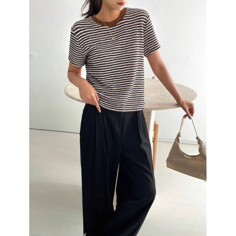 Dazy-Less Women's Contrast Checkered Short Sleeve-Shirt Summer Business Casual Woman Work Clothes