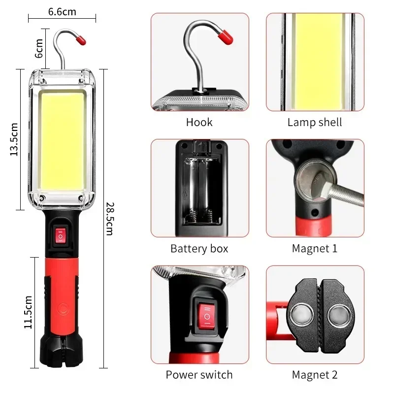 1/2/4PCS Work Light Portable Lamp Hook Magnet Camping Lamp High Low COB USB Rechargeable 18650 Flashlight Torch Work Waterproof