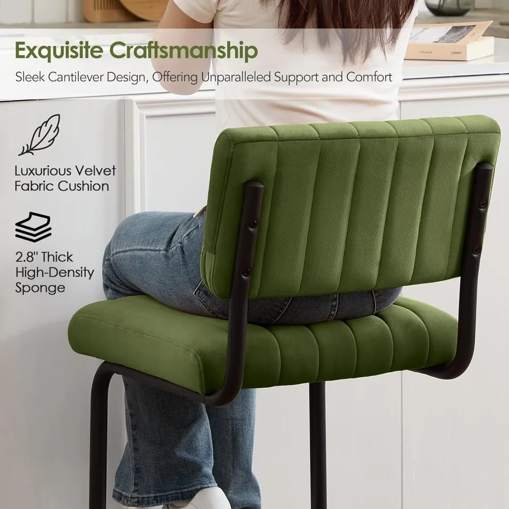 مجموعة مقاعد بار خضراء مقاس 24 بوصة مكونة من 2، كراسي ناتئة حديثة بارتفاع من منتصف القرن لجزيرة المطبخ، منجدة #2