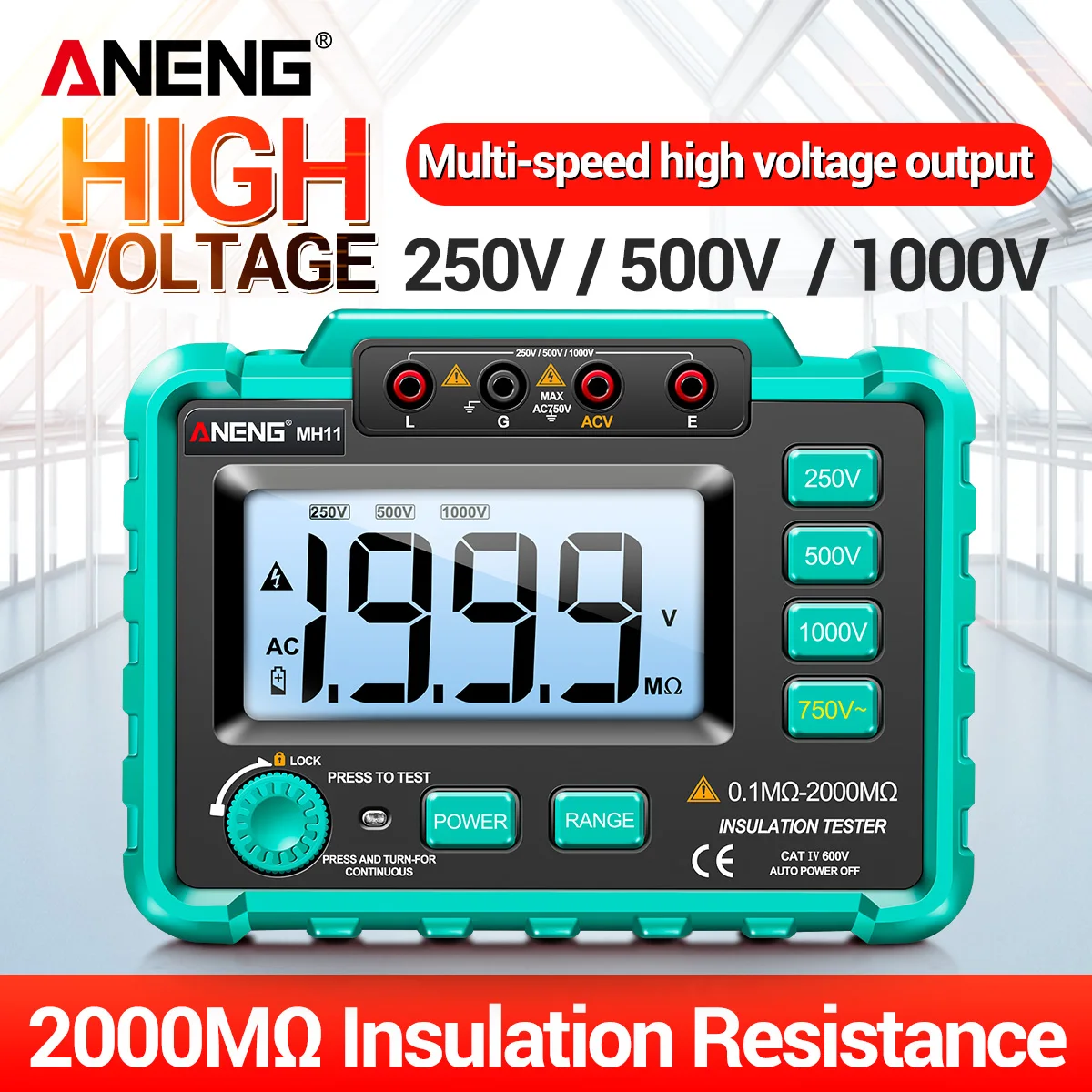 ANENG MH11 Insulation Earth Resistance Tester Digital Ground Resistance Meter Ohm Voltage Tester Megohmmeter 1999 Count