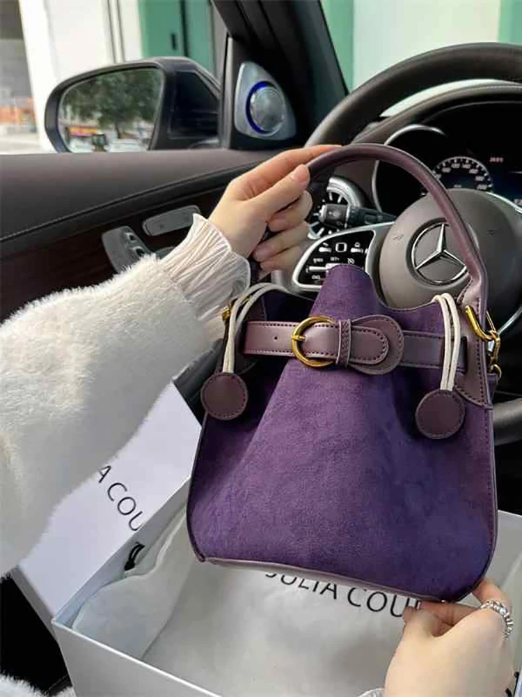 

High-grade Purple Women's Handbags New Versatile Commute PU Patchwork One Shoulder Crossbody Bags Fashion Niche Bucket Bags