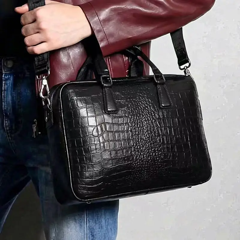 New Luxury Alligator Cow Genuine Leather Business Men's Briefcase Male Briefcase Shoulder Bag Men Messenger Laptop Computer Bags