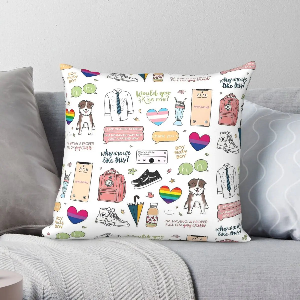 Heartstopper Charlie And Nick Pillowcase Polyester Linen Velvet Creative Zip Decorative Throw Pillow Case Home Cushion Cover