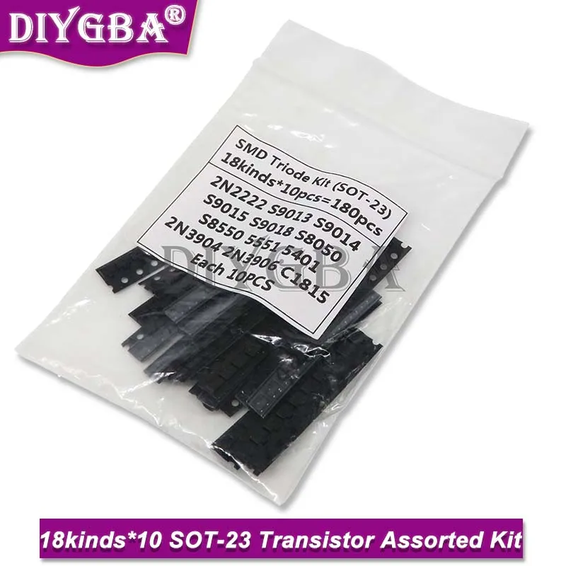 SOT-23 Transistor Assorted Kit 2N2222 S9013 S9014 S9015 S9018 S8050 S8550 5551 5401 2N3904 2N3906 C1815 18kinds*10pcs=180pcs