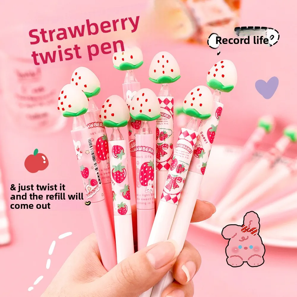 

Strawberry-colored erasable pen for students, creative blue magic twist pen, cute and feminine gel pen