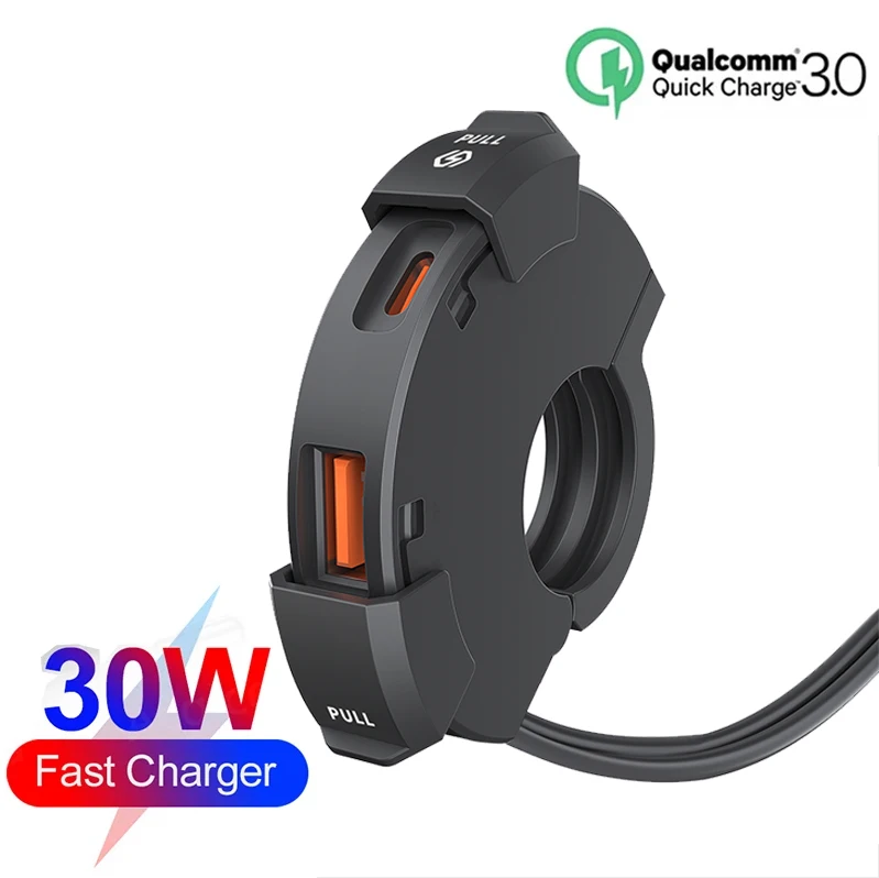 Carregador usb para guidão de motocicleta, dc 12v-24v 30w ip65, tomada à prova d\'água, adaptador de carregador usb tipo c pd para câmera digital de