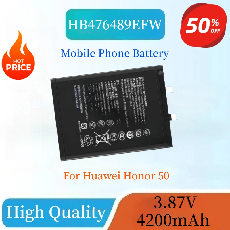 

New High Quality Replaceable Battery HB476489EFW 3.87V 4200mAh Mobile Phone Battery For Huawei Honor 50