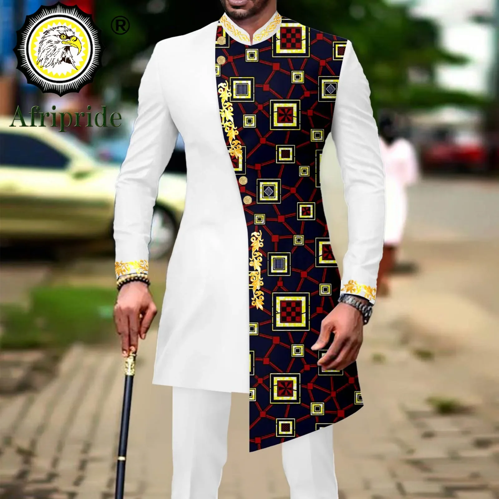 Traje de negocios para hombre, ropa africana, Blazer y pantalones con estampado bordado de un solo pecho, conjunto de 2 piezas, trajes Dashiki,