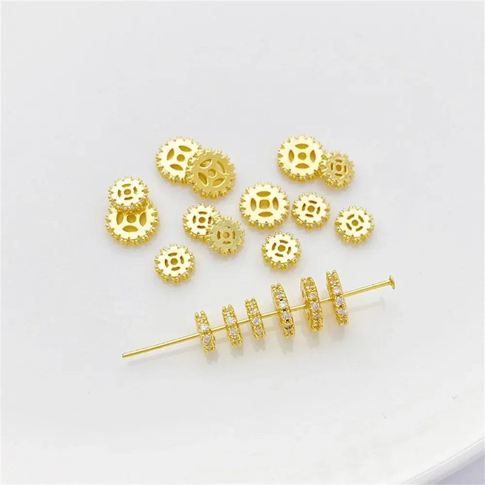 

18K Gold Inlaid Zirconium Snowflake Spacer Flat Bead Spacer Handmade DIY Beaded Bracelet Necklace Jewelry Material Accessories